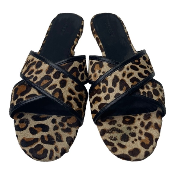 J. Crew Women’s Leather Leopard CrissCross Strap Sandals - Picture 2 of 9